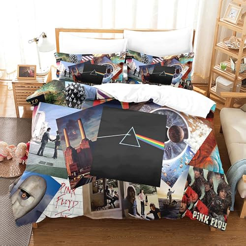 British Rock Bands Floyd Algorithm Duvet Cover Set Single 135 x 200 cm Soft Lightweight Microfiber 2 Piece Bedding Set with 1 Pillowcase Kids Quilt Cover