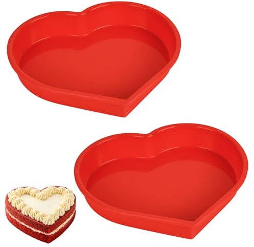 elthmpr Silicone Heart Shaped Cake Tin - 2 Pcs Heart Baking Tin Nonstick Reusable Love Cake Moulds BPA Free Heat Resistant Hearts Baking Tins for Puddings Bread Cheesecake Chiffon Muffins