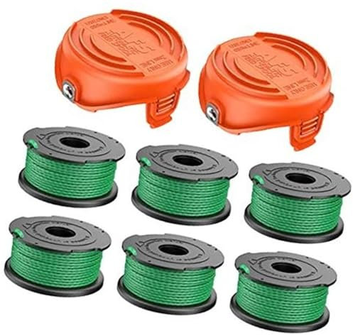 MKVAXR Bobine de fil de coupe-bordures Black & Decker, 2 mm, 6 m, bobines de rechange à alimentation automatique, for coupe-bordures GL8033 et GL9035, capuchon for coupe-bordures 90583594 (6 bobines +