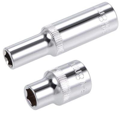 TA-VIGOR 2Pcs 3/8-Inch Drive by 8mm Deep and Shallow Socket, Cr-V Drive Socket, 6-Point, Metric for Auto Repairing and Household