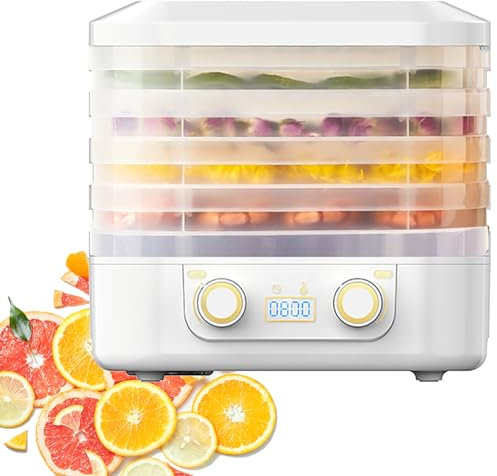 5-Tray Electric Food Dehydrator, 160W Fruit Dryer, Electric Food Dehydrator, 5 Sealed Bags, 48-Hour Timer, 35-70°C Temperature Control, Detachable Design, for Fruits, Dried Meat, Tea