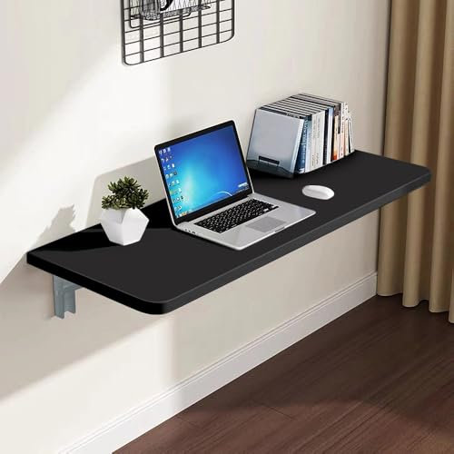 WODFARR Wandtisch, klappbar, aus Holz, Küche, klappbar, Wandmontage, schwimmend, Computertisch, A, 60 x 30 x 1,6 cm, Schwarz