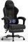 TRIUMPHKEY Fabric Gaming Chair with Footrest, Comfy Gamer Chair for Adults with Massage Lumbar Pillow, Reclining Backrest, Wide Seat, Height Adjustable Computer Chair for Home Office – Dark Grey