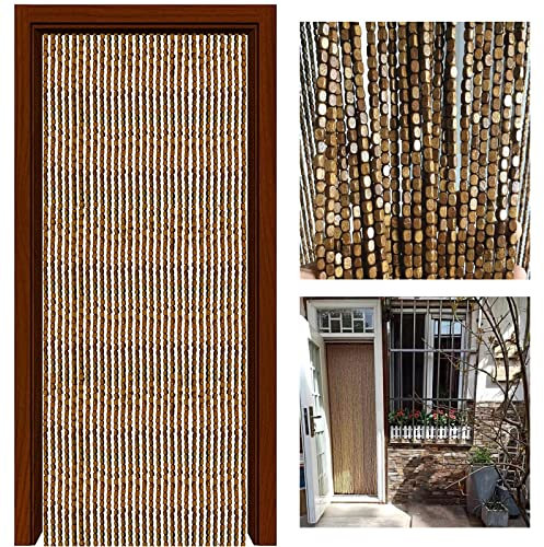 Rideaux de porte en perles de bambou – Moustiquaire décorative en perles de bois, séparateur de pièce, taille personnalisée (90 brins, 90 x 210 cm) pour chambre à coucher et salon, décoration