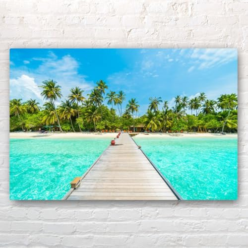 AREDE Bilder Wanddeko auf Leinwand Malediven Art Decor Wohnzimmer Deko Zimmer Wandbilder Modern Bild | 60 x 40 cm | Fertig zum aufhängen
