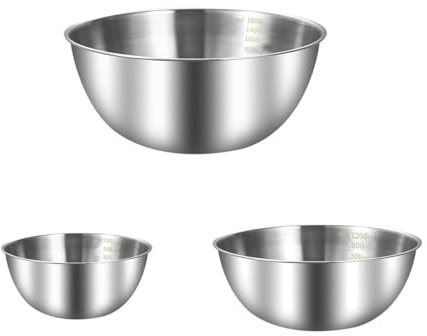 Homeily Stainless Steel Mixing Bowls, 3-Piece 17-22cm Food-Grade Nesting | 18/8 rust-resistant, mL graduation inside, freezer oven -40~250℃, dishwasher-safe, whisk knead toss salad, stackable compact
