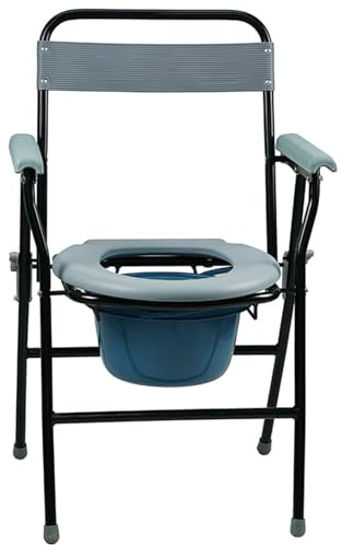 Gr8 Home Folding Steel Commode Toilet Chair Lightweight Foldable Seat with Potty Pan Portable Disability Elderly Aid