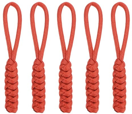 TIXIPEM 5PCS Zipper Pull Replacement Woven Paracord Red | Pull Tab Extender, Use for Luggage & Backpack & Jacket