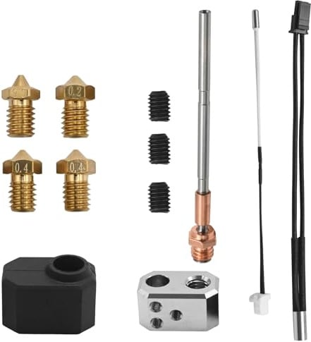 Ollanoos Hotend Kit Ersatz für Prusa I3 MK4/XL, 24 V, 40 W Druckkopf-Kit, mit Thermistor, Heizpatrone, Heizblock, 4 Düse und Silikonabdeckung