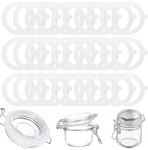 HJYIMYI 30 Pezzi Guarnizioni di Ricambio in Silicone, 70 x 94mm, Bianco | Guarnizioni Barattoli Ermetici, Anelli di Tenuta Ermetici in Silicone, Riutilizzabili, per Barattoli di Vetro, per Conserve