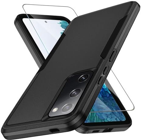 KOGENG Handyhülle für Samsung Galaxy S20 FE Hülle mit Schutzfolie, Matt PC Hard Rückseite Anti-Fingerabdruck Kratzfest TPU Bumper Stoßfest Haltbar Schutzhülle für Samsung S20 FE 5G Case (Schwarz)
