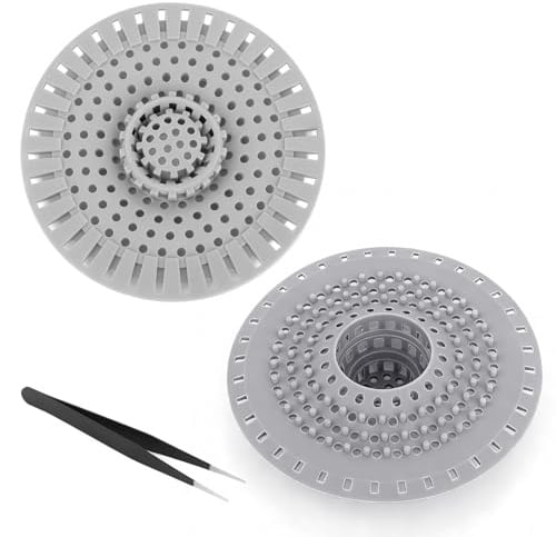 Abflusssieb Silikon, 2 Stück Haarsieb Dusche, Rund Haarfänger Dusche, Abflusssieb Waschbecken, Abfluss Sieb Sink Strainer, mit Reinigungspinzette, für Badezimmer Badewanne und Küche, Grau
