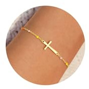Turandoss Armband Damen Gold mit Kreuz Christliches Wasserfestes Armbänder | 14K Gold Vergoldet Kreuzarmband Verstellbar Armband Mit Cubic Zirkonia für Frauen Weihnachten Geburtstag Geschenk Schmuck