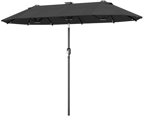 Outsunny Parasol de Jardin Double 3 x 1,5 m avec Éclairage Solaire Gris