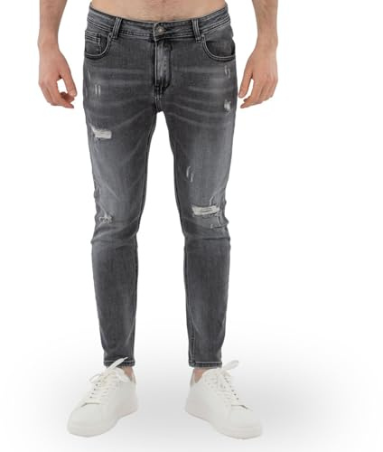 TONY BACKER - Jeans Uomo Slim Fit Elasticizzati, Jeans Uomo Strappati, Stile Urban Casual in Denim, Blu Grigio Celeste, vestibilità Aderente, Taglie 42-52 Art. S250