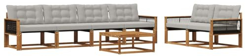 vidaXL Outdoor-Sofagarnitur mit Kissen 7 pcs Natürlich und Hellgrau, Garten, modernes Outdoor-Sofa, Terrassen-Lounge-Set, Bequeme Sitzmöbel für gemütliche Abende
