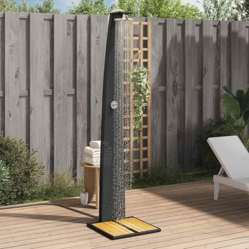 WITREE Ducha de jardín de Madera, Ducha Exterior Jardín con Suelo de Madera Acacia, Ducha de Piscina, Ducha exterior-Negro-55x60x224 cm