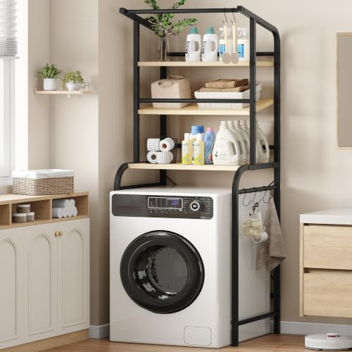 Feonase Over Washing Machine Shelf, Over Toilet Storage Unit, 3-Tier Adjustable Shelves, 67 x 46 x 168cm