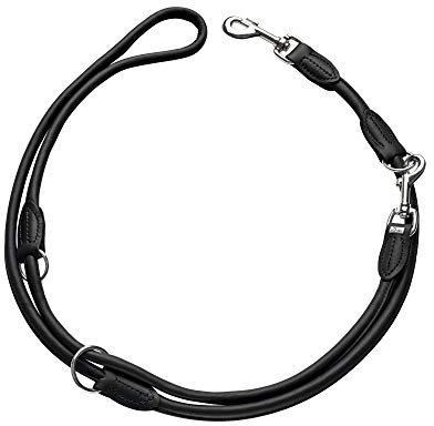 HUNTER ROUND & SOFT Verstellbare Hundeführleine, Leder, rundgenäht, 8/200, schwarz