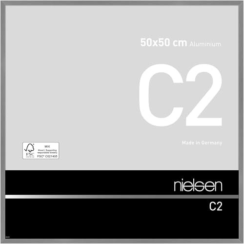 nielsen Bilderrahmen, 50 x 50 cm, Aluminium, Grau matt, Posterrahmen zum Aufhängen im Hoch- & Querformat, Echtglas, C2