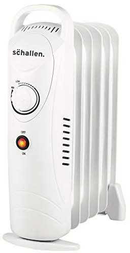 Schallen Black Portable Electric Slim Oil Filled Radiator Heater with Adjustable Temperature Thermostat, 3 Heat Settings & Safety Cut Off (White, 800W | 6 Fin)