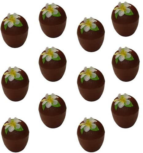 Spassprofi 12 Kokosnussbecher mit Hawaiiblüte Becher Partydeko Geschirr wiederverwendbar