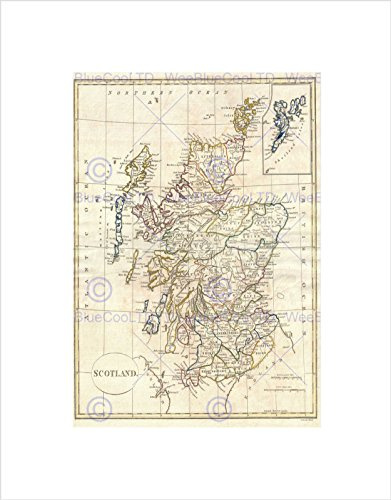 Wee Blue Coo 1799 CLEMENT CRUTTWELL MAP SCOTLAND VINTAGE BLACK FRAMED ART PRINT B12X2139