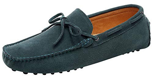 Jamron Hombres Suave Gamuza Mocasines de Conducción Zapatos Hecho a Mano Pantuflas Talla Grande Verde 3660M EU43