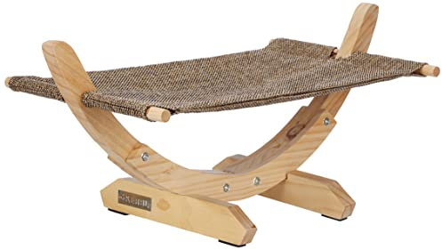 Kerbl Pet Hängematte Siesta 2.0, 61x37x29 cm, Katzenhängematte aus Leinen, Waschbar, Stabiles Massivholzgestell, Anti-Rutsch-Noppen, Ruheplatz/Schlafplatz für Katzen, Braun