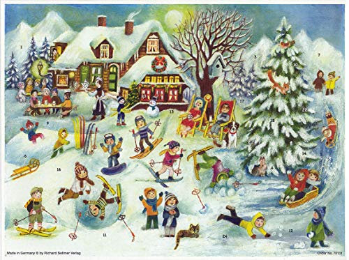Papier Adventskalender/Weihnachtskalender mit Bildern und Glimmer für Kinder und Erwachsene