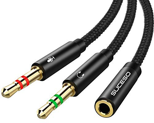 SUCESO 1M Cable Adaptador Jack Hembra 3.5mm a Jack Doble Macho para Auricular Micrófono Separadas 3.5mm Macho a Mic y Audio Hembra para PS4,PC,Xbox One,Auriculares,Gaming Headset o Laptop-Negro