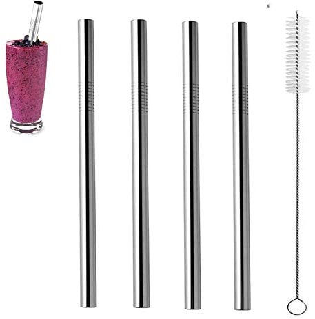 ZhaoCo Pailles en Acier Inoxydable, 8.5 Pouces Lot de 4 Réutilisable Lavable Pailles en Métal avec 1 Brosse de Nettoyage pour Smoothie Milk-shake Cocktails Boissons Chaudes - 4 * Droit