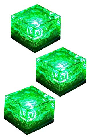 Sunboia Solar Eiswürfel Licht,Solarglas-Ziegelstein-Lichter Solar Gosse Leuchten Kristall-Ziegelstein-Lampe für Garten Hof Weg Terrasse Pool Dekorativ (grünes Licht,3er Stück)
