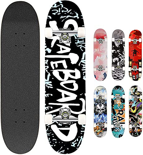 Smibie Skateboards Pro 78,7 cm Komplett-Skateboards für Teenager, Anfänger, Mädchen, Jungen, Kinder, Erwachsene, 7 Schichten Ahornholz, Unisex-Erwachsene Mädchen Jungen, 6: Brief, 31 x 8