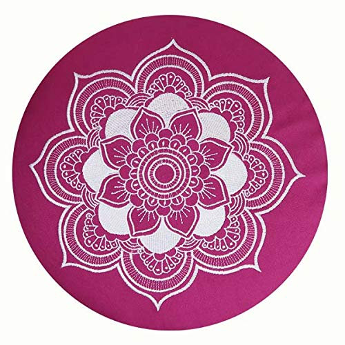 Meditationskissen Yogakissen Celine Madeleine mit Stickerei Bezug waschbar, gefülltes Innenkissen mit Bio-Dinkelspelzen 33 x 15 cm geeignet für Anfänger und Geübte (magenta)