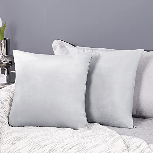 Deconovo 2er Set Samt Kissenbezüge Sofa Kissenbezug Zierkissenbezüge Dekokissen Weich Kissenhülle Dekor Sofakissen Schlafzimmer Kissenhülle Wohnzimmer Kissenhüllen Couch Büro, 40x40 cm, Hellgrau
