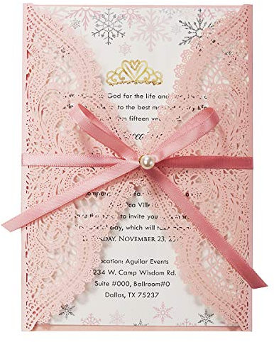 KUCHYNEE Rosa lasergeschnittene Hochzeitseinladungskarten mit Umschlägen für Hochzeits Brautduschen Verlobungs Geburtstags Brautparty Hochzeit Einladungen, 20 Stück