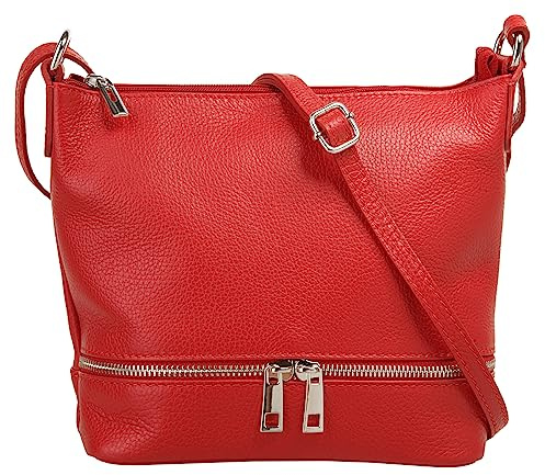 Cluty Umhängetasche Echt Leder Damen Made in Italy, verstellbarer Schultergurt, Handtasche mit Reißverschlüssen, verstärkter Boden