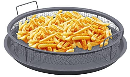 Homiu Steel Oven Crisper Tray - 2 in 1 Non-Stick Air Fry Crisper Basket with Baking Tray - Carbon Steel Crisping Basket -Air Fry in your Oven, Great for Baking