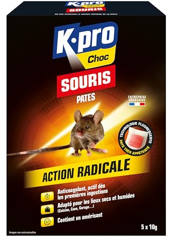 K.PRO Pâtes souricide souris 50g | Anticoagulant actif dès les premières ingestions, lieux secs et humides, colorant fluorescent de contrôle, amérisant