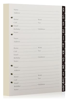 Adressbuch, nachfüllbare Seiten, lose Blätter (13.2x21.9 cm), großer Druck, langlebige Trennwand mit alphabetischen Tabs, 576 Einträgen, passend für A5, 6-Ringbuch für Männer, Frauen, Zuhause, Büro