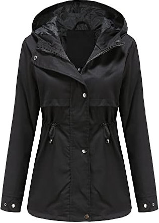 Skrsila Veste de Pluie Femme Coupe-Vent Imperméable Parka Casual Respirante avec Cordon de Serrage Réglable Veste de Pluie à Capuche
