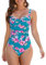 WIN.MAX Une pièce Maillot de Bain contrôle du Ventre Maillot de Bain rembourré froncé, Grande Taille pour Femmes Vintage Push Up Monokinis, pour Cupule C à DD (Fleur Rose & Vert, FR44)