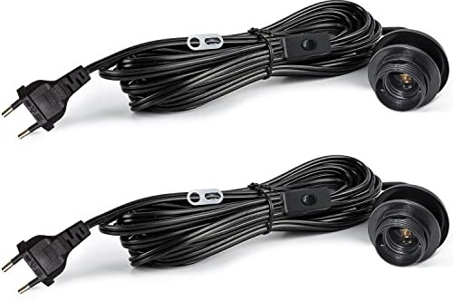 Portalampada con Presa Elettrica 2 Pezzi Portalampada E27 con Interruttore, Portalampade a Sospensione 4,5m Cavo con Anello Filettato e Spina per Soffitto, Lampade da Terra, Lampadario, Nero