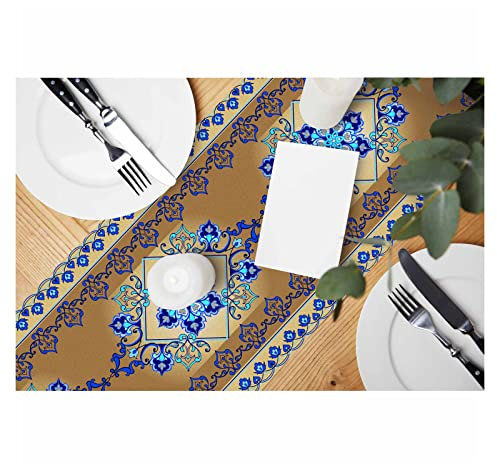 HOSNYE Tischläufer mit blauen Blumen, orientalisches ethnisches Muster, Baumwoll-Leinen, Tischläufer, Dekoration für Küche, Familie, Abendessen, Tisch, Urlaub, Party, Bauernhaus-Stil, 33 x 183 cm