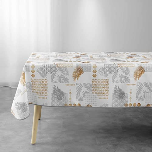 Douceur d'Intérieur, Nappe de Fête Rectangle (150 x 300 cm) Olenna Blanc, Polyester Imprimé