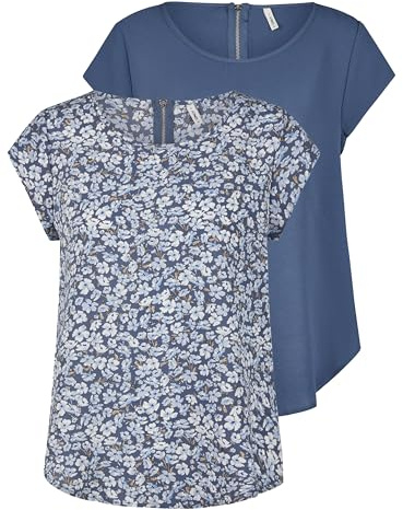 ONLY Tshirt Damen Regular Fit ONLVIC 2er Pack Rundhals Kurzarm Bluse Top | Sommer Basic Muster Einfarbig Weiß Schwarz Grün Rose Blau 34 36 38 40 42 44