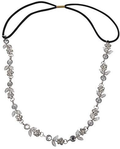 Bandeau de Cheveux Serre- Elegant Elastique avec des Fleurs de Strass pour Femmes - d'Argent