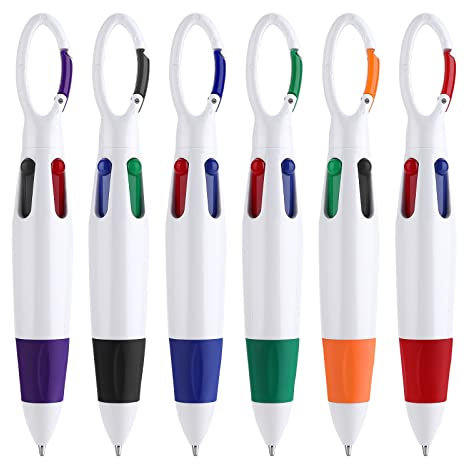 TIESOME 1,0 mm 4-en-1 Stylo à bille rétractable, 6 stylos navette Multicolor Stylo à bille avec mousqueton Porte-clés On Top pour bureau Ecole Accessoires Etudiants Enfants Cadeau