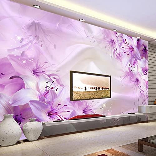 YXTSmurals Violet Mode Floral Papier Peint Mural 3D Papier Peint Intissé Trompe L'Oeil Photo Auto-Adhésif Poster Tableaux Muraux Décoration Murale Photo Murale Papier Peint Art